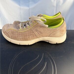 Dansko Women's Taupe Suede Sneakers with Lime Green Lining